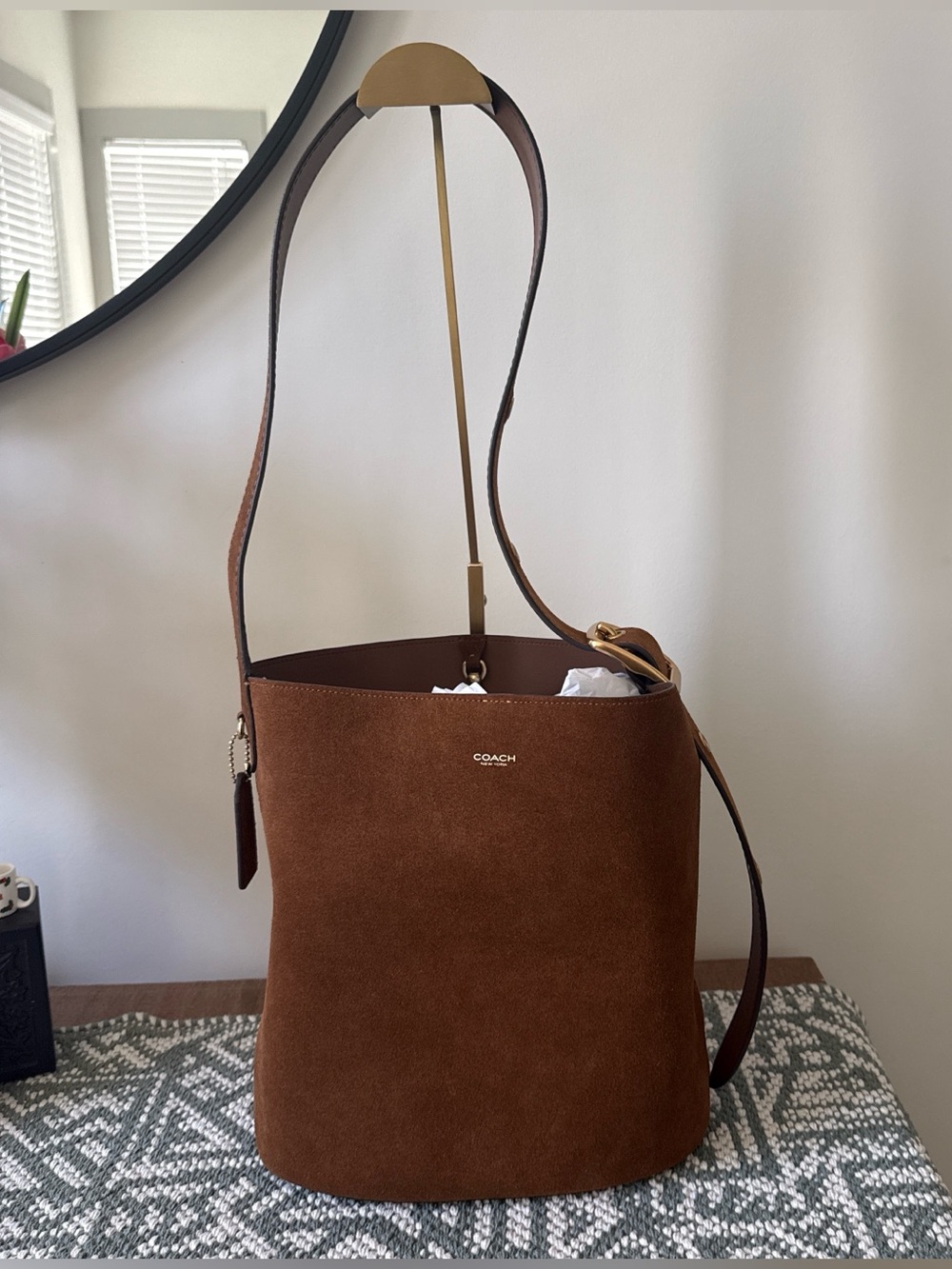 Coach Warm Brown Suede Bleecker Bucket Shoulder Bag NWOT